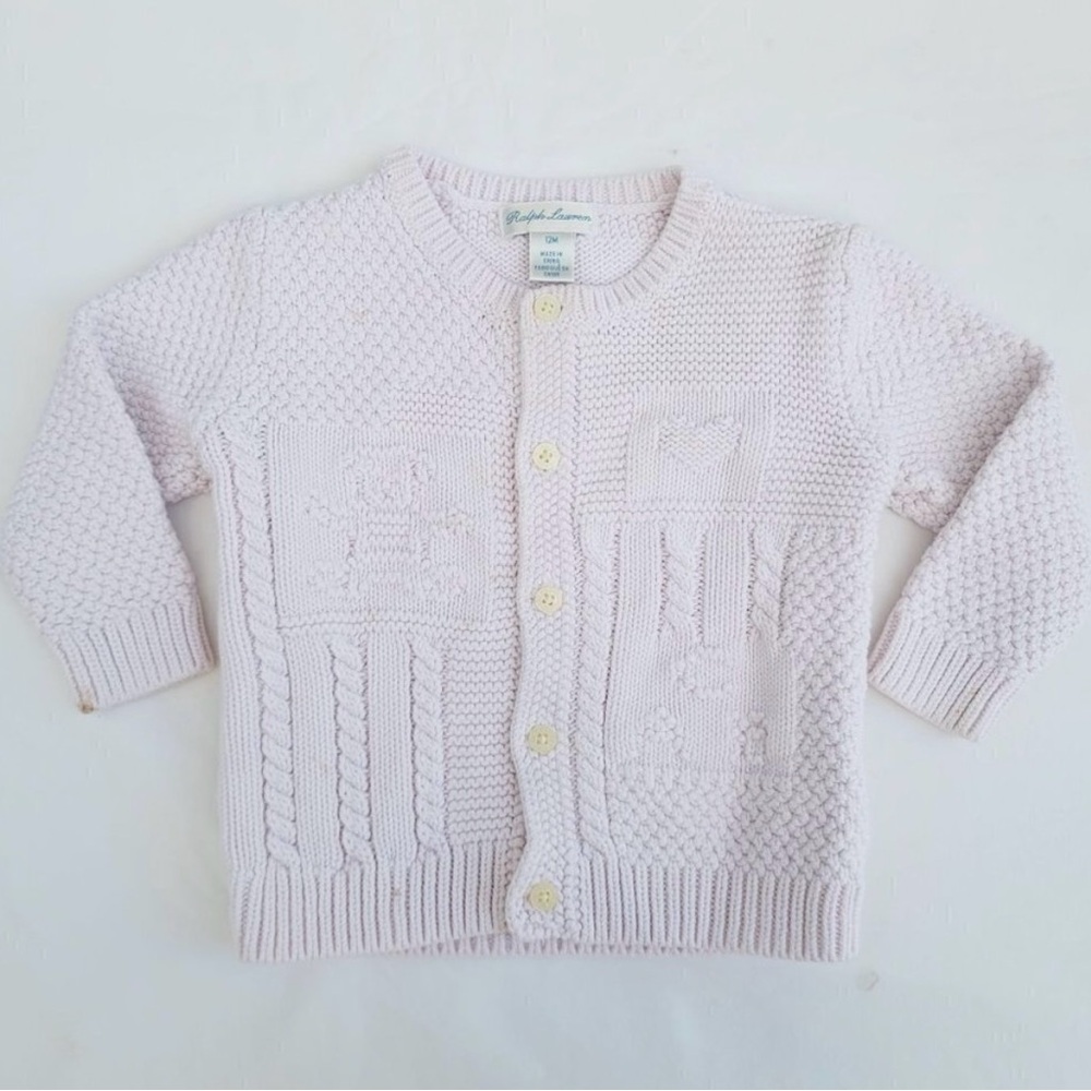 Ralph Lauren Baby Contrast-Knit Cotton Cardigan Sweater - size 12 Months